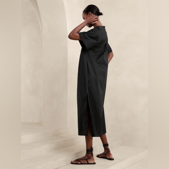 AS IS! BANANA REPUBLIC BLACK POPLIN KAFTAN MAXI DRESS - SIZE XL - Picture 2 of 5